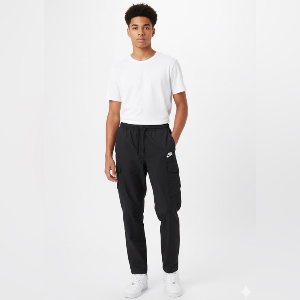 Nike Sportswear Men Small Black Cargo Pants Elastic Waist Drawstrings